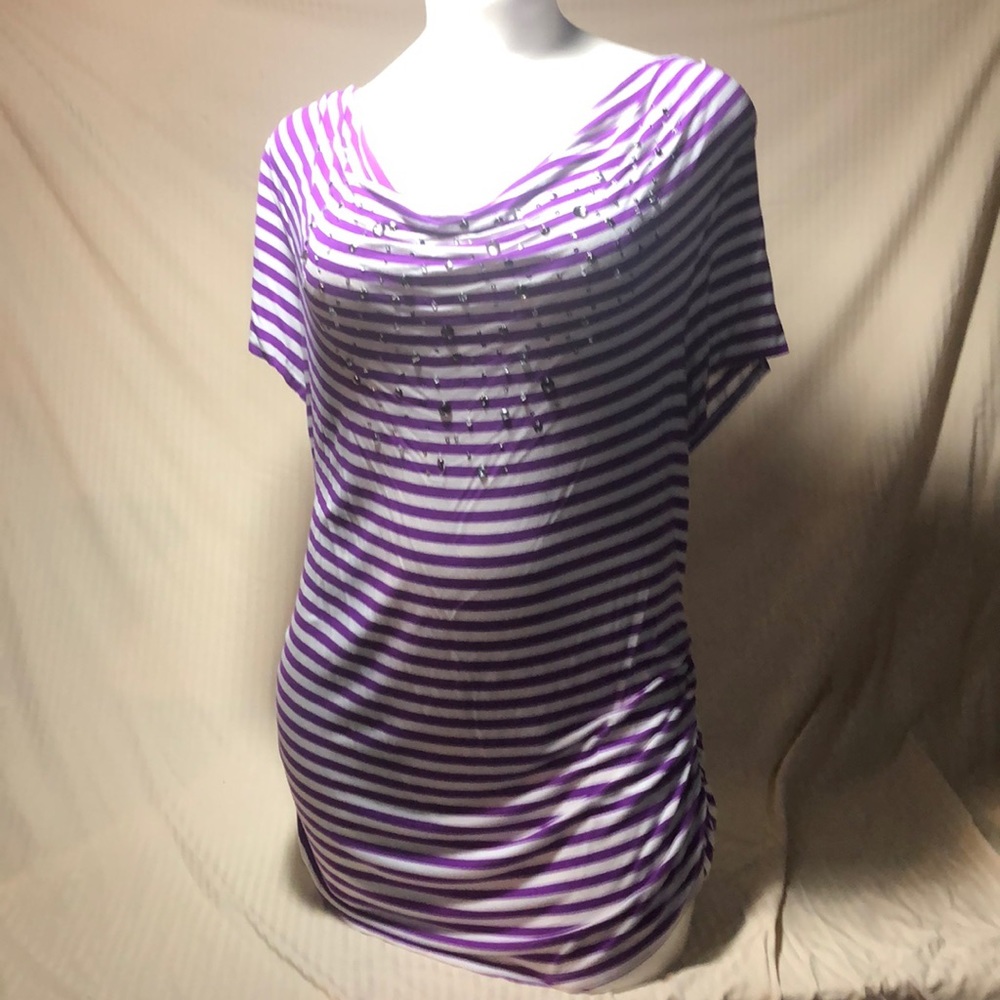 Purple and white striped beaded top